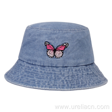 Cotton denim embroidered bucket hat